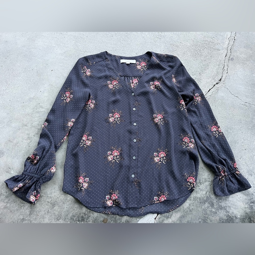 LOFT Dark Floral Button-Up Blouse